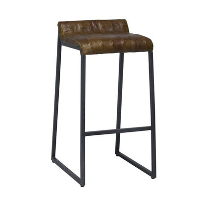 27" Brown And Black Genuine Leather And Iron Backless Counter Height Bar Chair HomeRoots