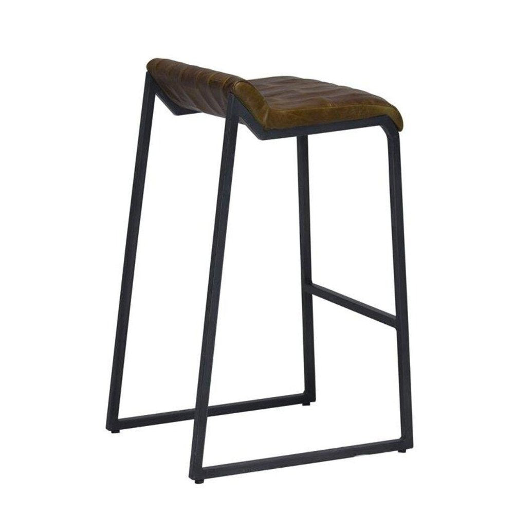 27" Brown And Black Genuine Leather And Iron Backless Counter Height Bar Chair HomeRoots