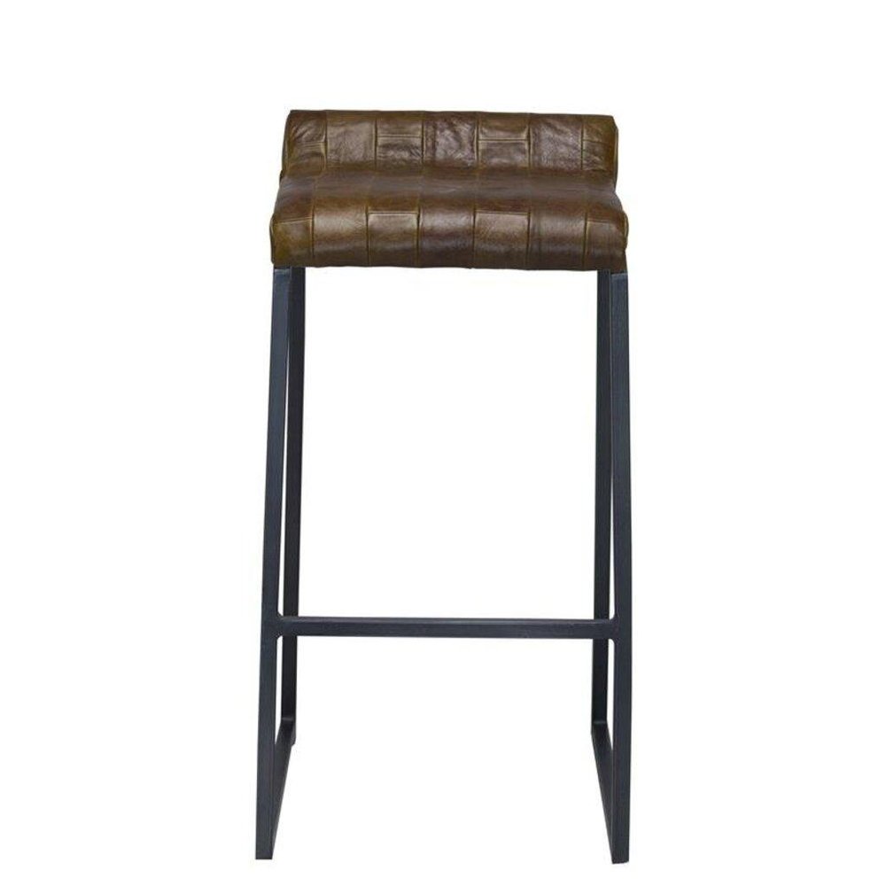 27" Brown And Black Genuine Leather And Iron Backless Counter Height Bar Chair HomeRoots