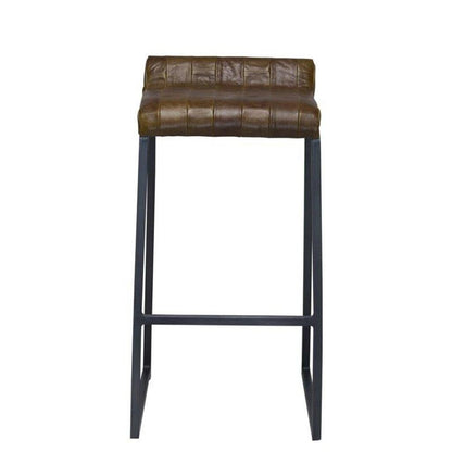 27" Brown And Black Genuine Leather And Iron Backless Counter Height Bar Chair HomeRoots