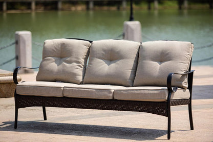 69" Beige Polyester Blend Settee With Black Legs HomeRoots