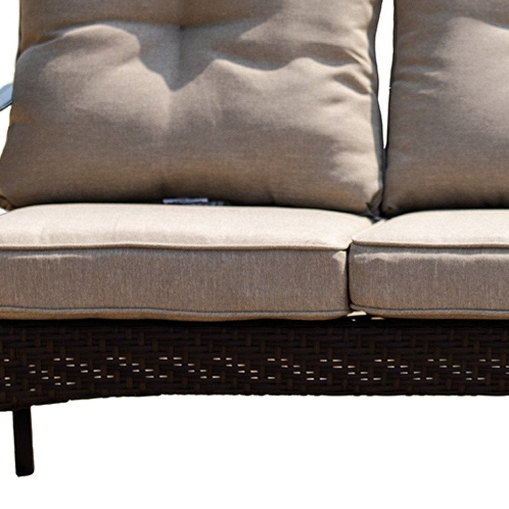 69" Beige Polyester Blend Settee With Black Legs HomeRoots