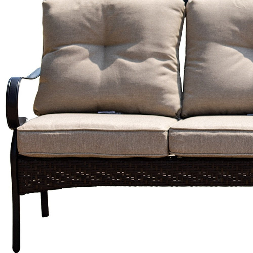 69" Beige Polyester Blend Settee With Black Legs HomeRoots