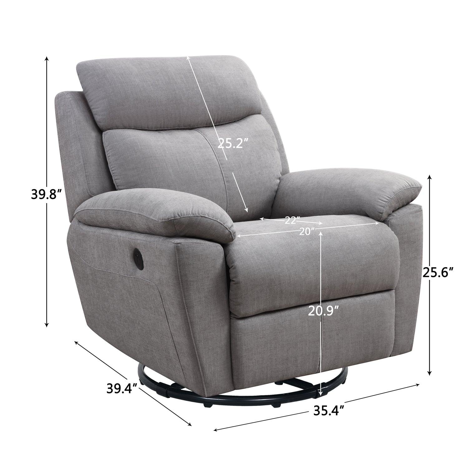 35" Light Gray Fabric Power Recliner With USB - FurniFindUSA