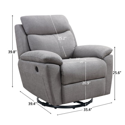 35" Light Gray Fabric Power Recliner With USB HomeRoots