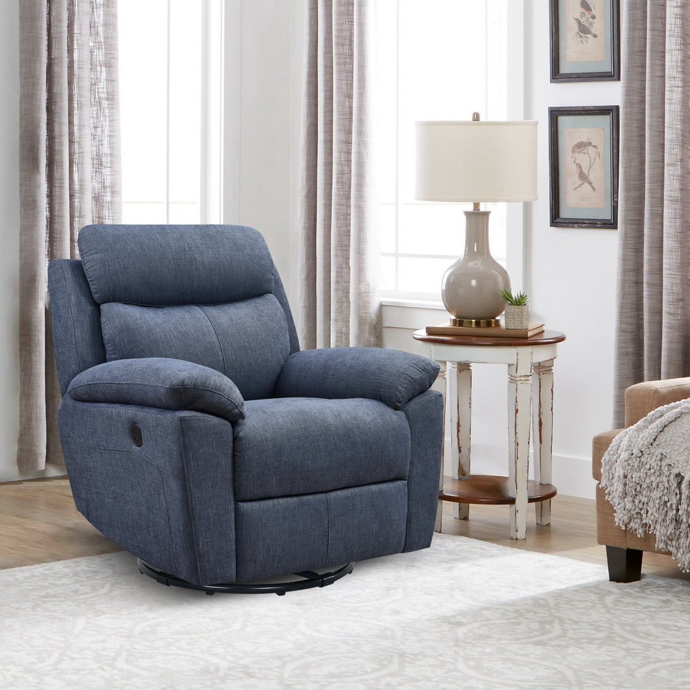 35" Light Gray Fabric Power Recliner With USB HomeRoots