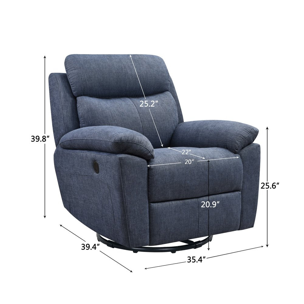 35" Light Gray Fabric Power Recliner With USB HomeRoots