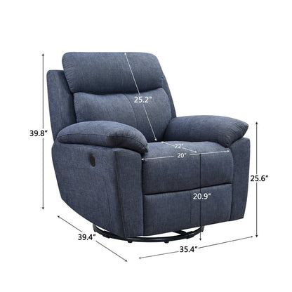 35" Light Gray Fabric Power Recliner With USB HomeRoots