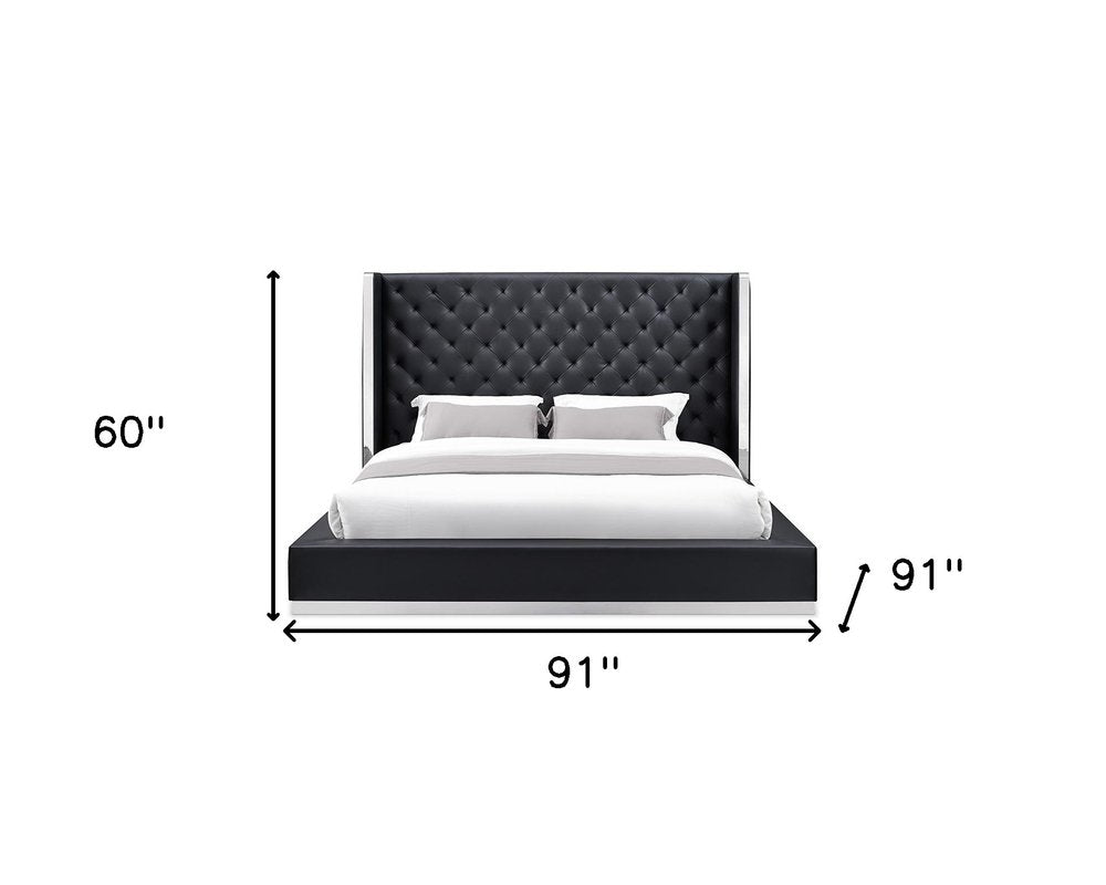 Black Tufted Faux Leather King Bed Frame HomeRoots