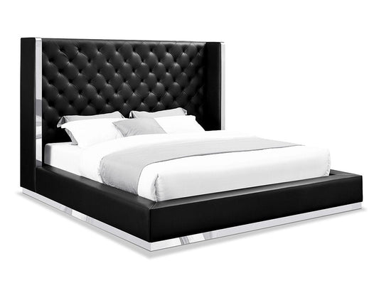 Black Tufted Faux Leather King Bed Frame HomeRoots