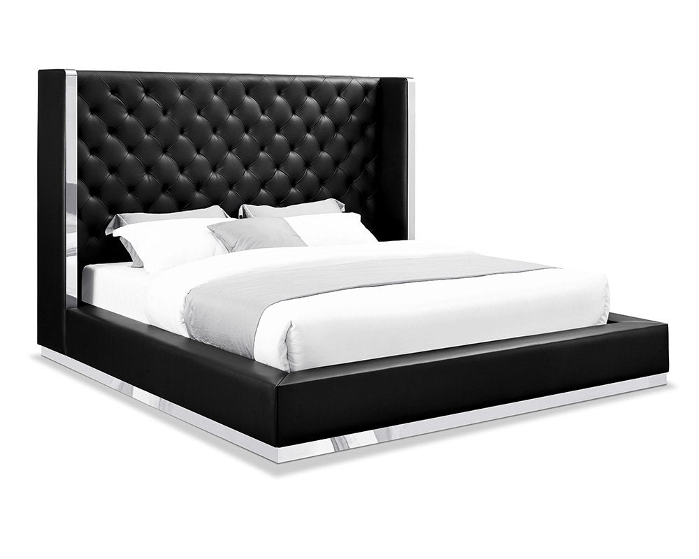 Black Tufted Faux Leather King Bed Frame HomeRoots