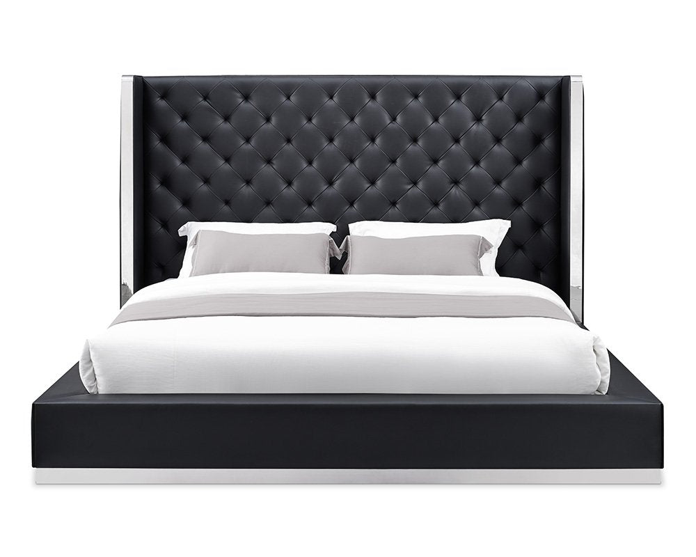 White Tufted Faux Leather Upholstered King Bed Frame HomeRoots
