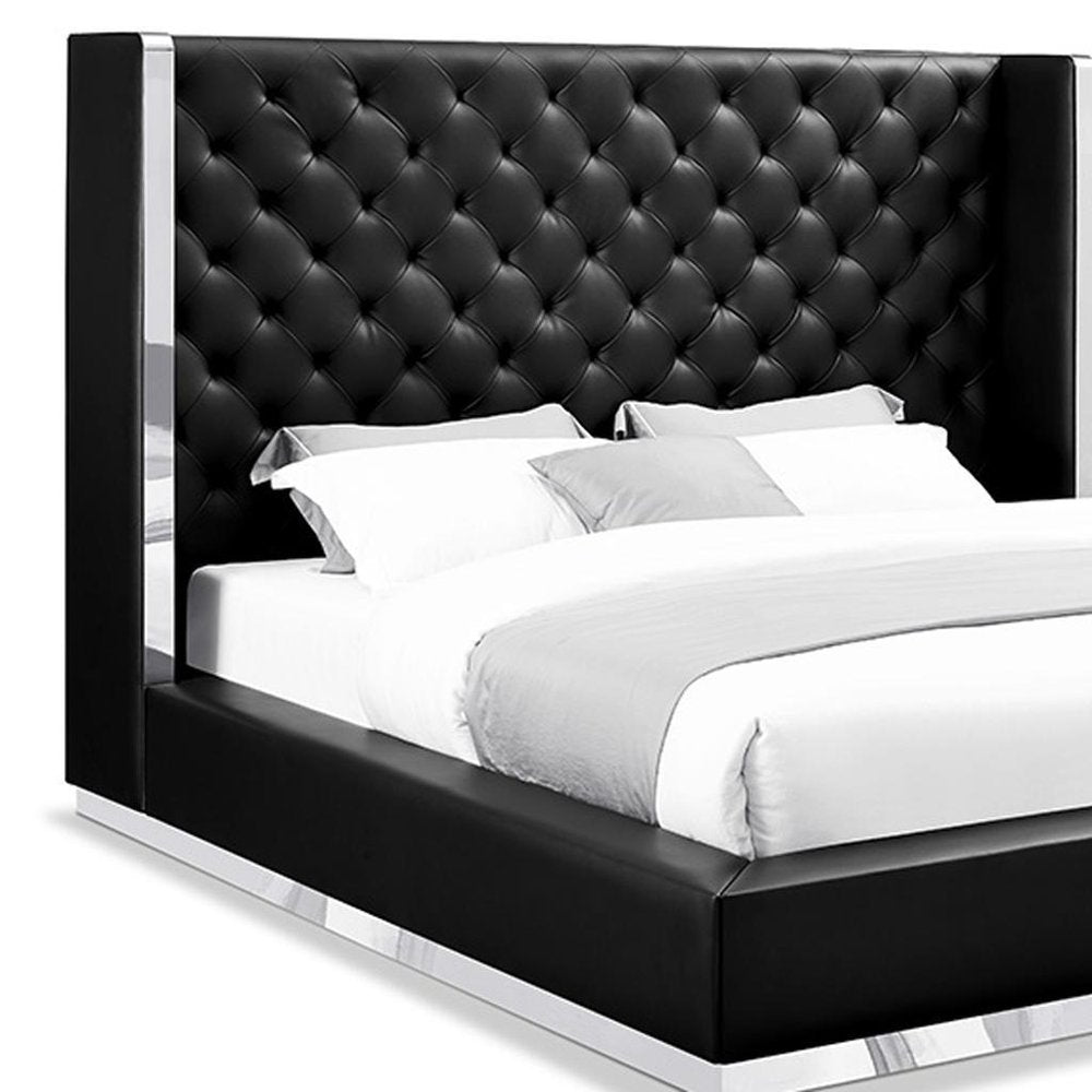 Black Tufted Faux Leather King Bed Frame HomeRoots