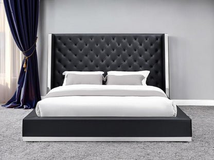 Black Tufted Faux Leather King Bed Frame HomeRoots