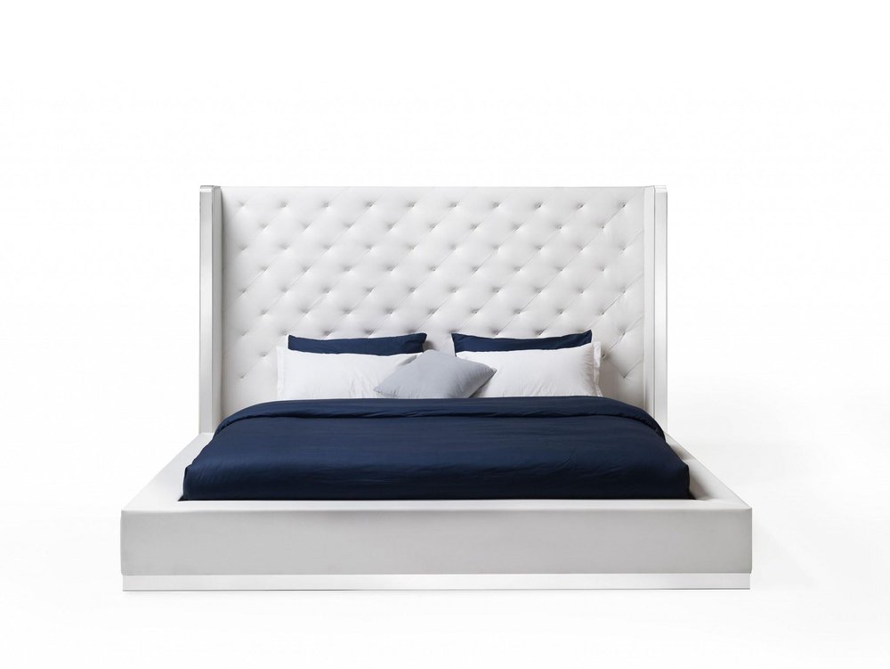 White Tufted Faux Leather Upholstered King Bed Frame HomeRoots