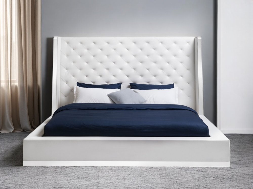 White Tufted Faux Leather King Bed Frame HomeRoots