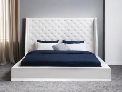 White Tufted Faux Leather King Bed Frame HomeRoots