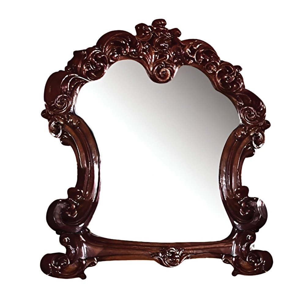 45" Brown Crowned Top Solid Wood Framed Mounted Dresser Mirror HomeRoots