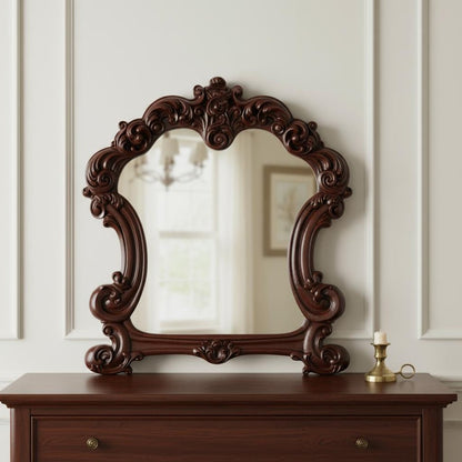 45" Brown Crowned Top Solid Wood Framed Mounted Dresser Mirror HomeRoots