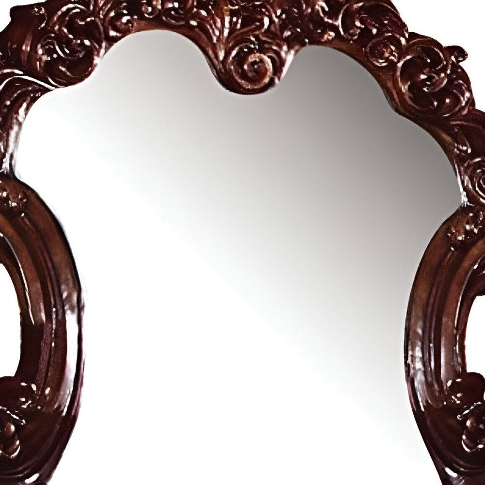 45" Brown Crowned Top Solid Wood Framed Mounted Dresser Mirror HomeRoots