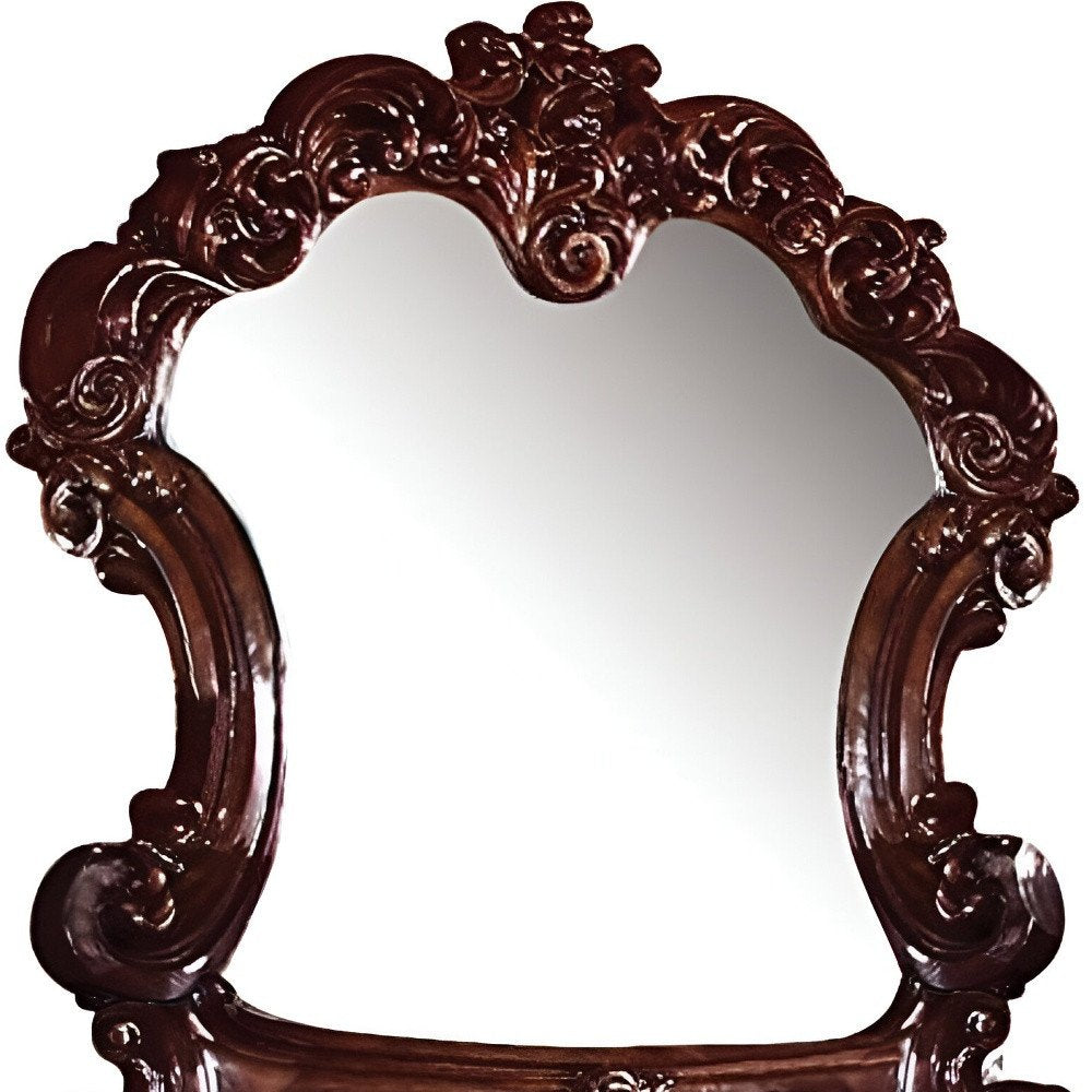 45" Brown Crowned Top Solid Wood Framed Mounted Dresser Mirror HomeRoots