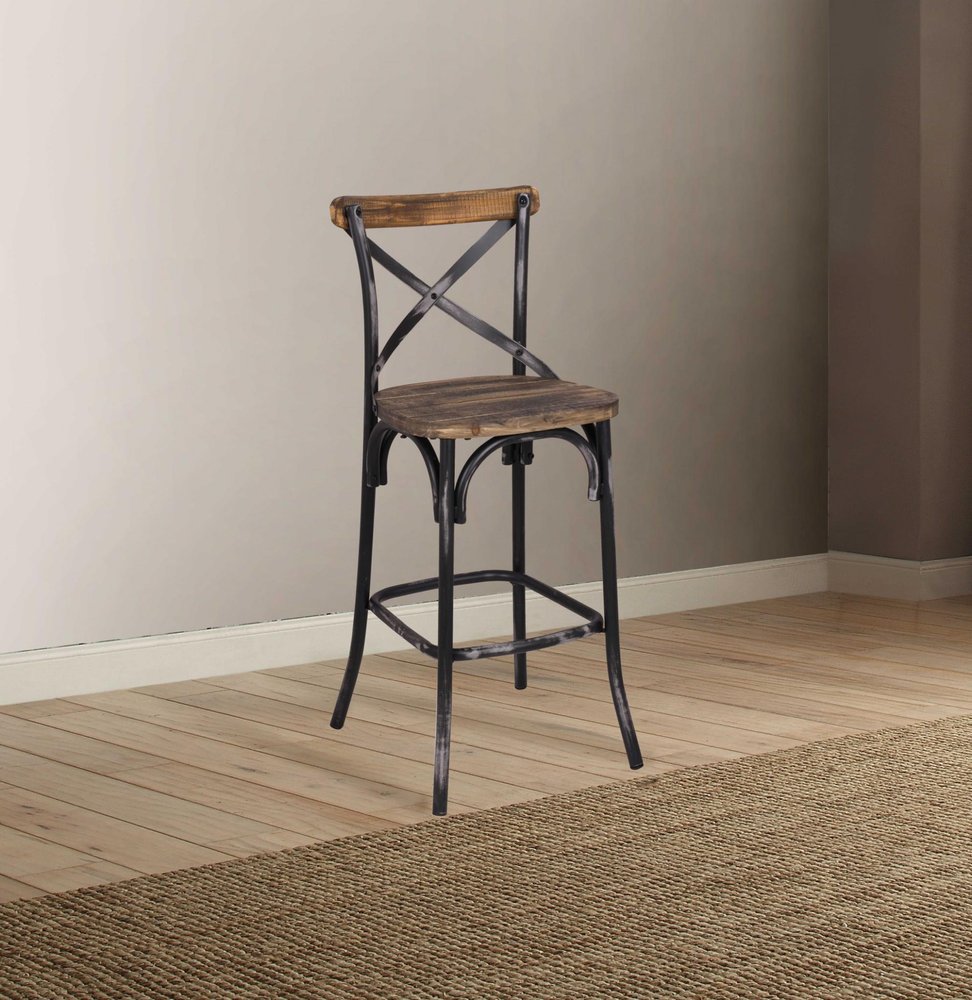22" Brown And Black Iron Bar Chair HomeRoots