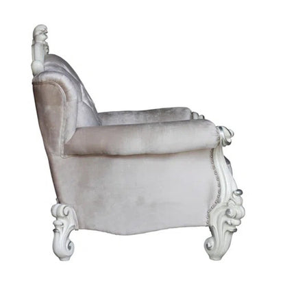 44" Ivory and Antiqued White Fabric Damask Tufted Chair and a Half And Toss Pillows HomeRoots