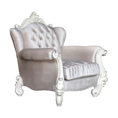 44" Ivory and Antiqued White Fabric Damask Tufted Chair and a Half And Toss Pillows HomeRoots