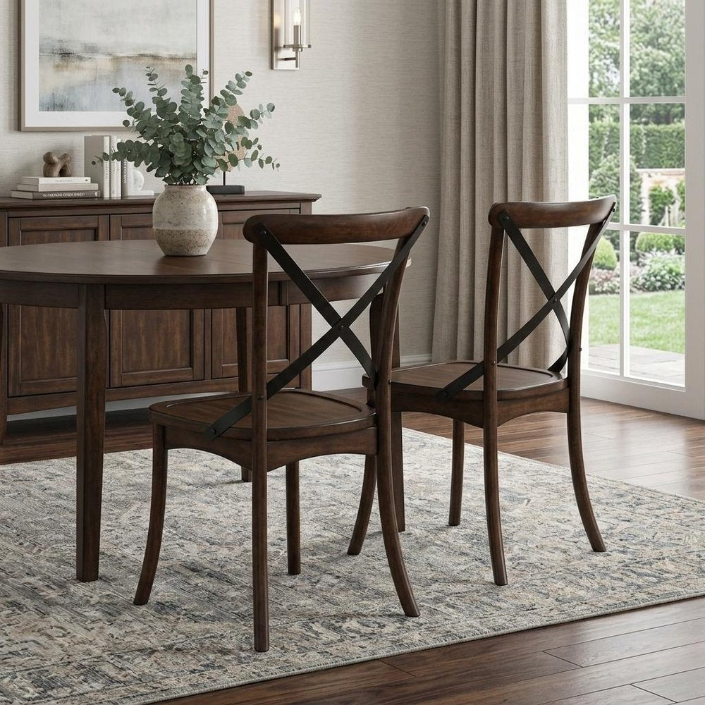 Set of Two Brown Cross Back Dining Side Chairs HomeRoots