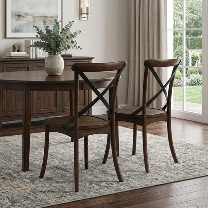 Set of Two Brown Cross Back Dining Side Chairs HomeRoots