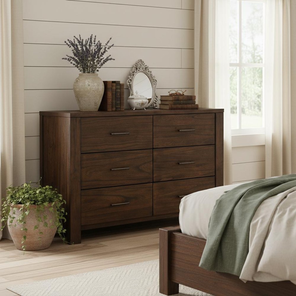 59" Brown Metal Six Drawer Dresser HomeRoots