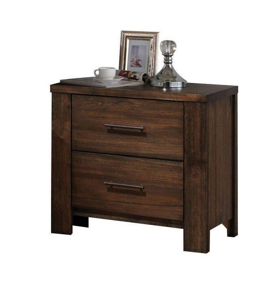 25" Brown Wood Two Drawer Nightstand — view 3
