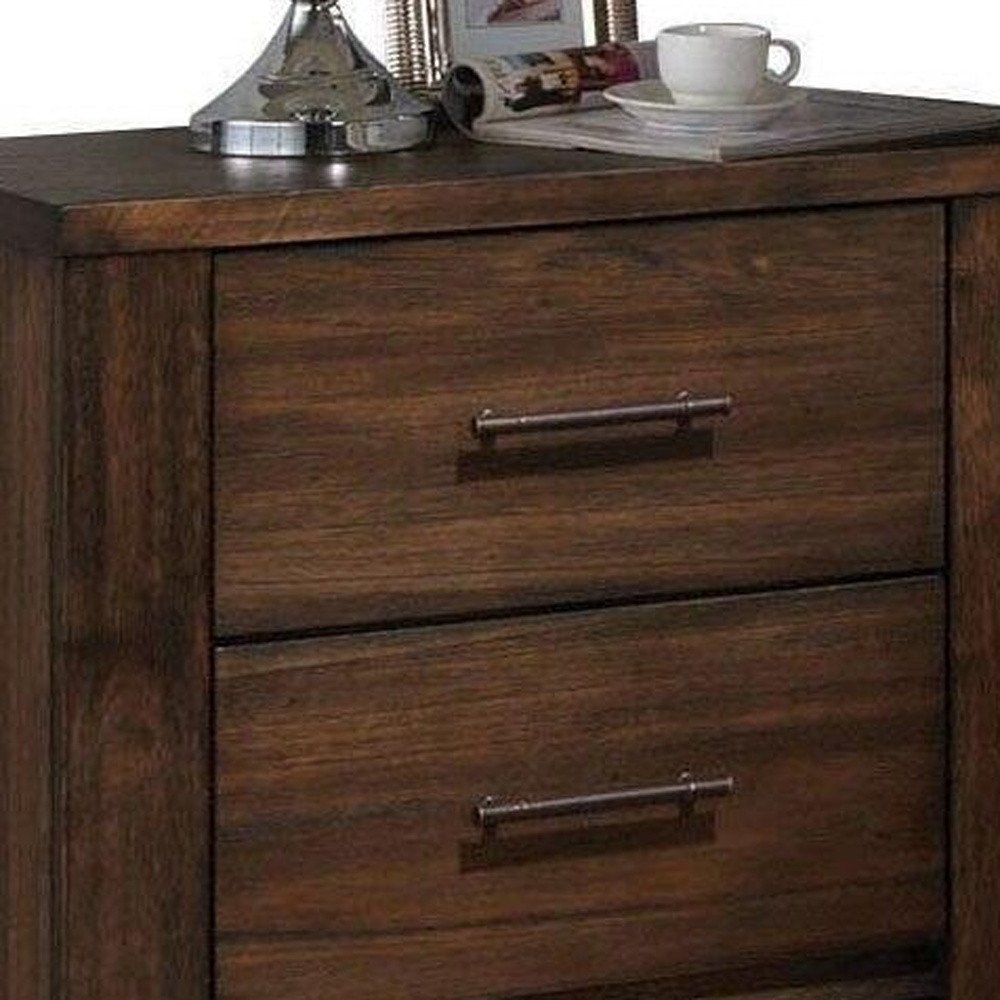 25" Brown Wood Two Drawer Nightstand — view 4