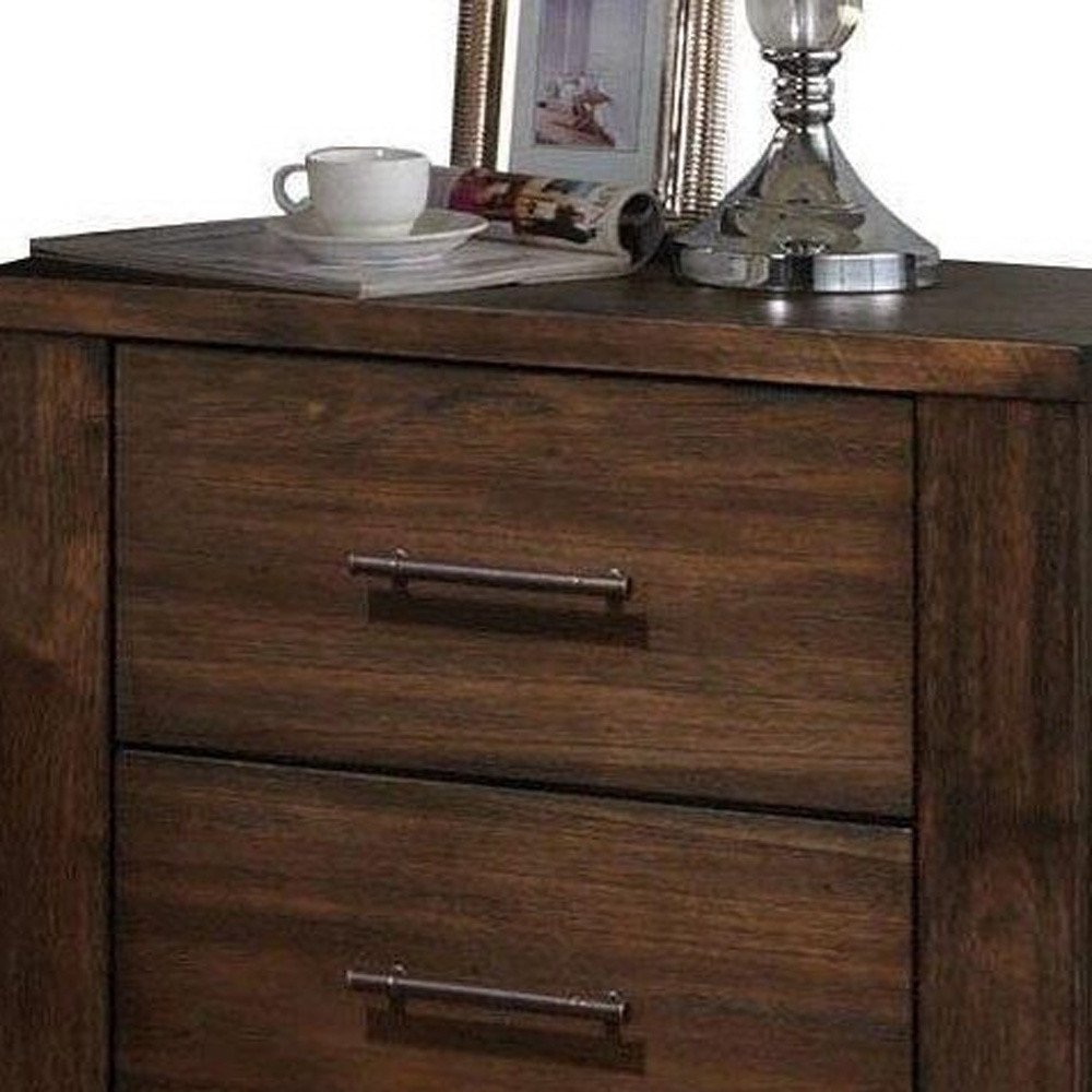 25" Brown Wood Two Drawer Nightstand HomeRoots