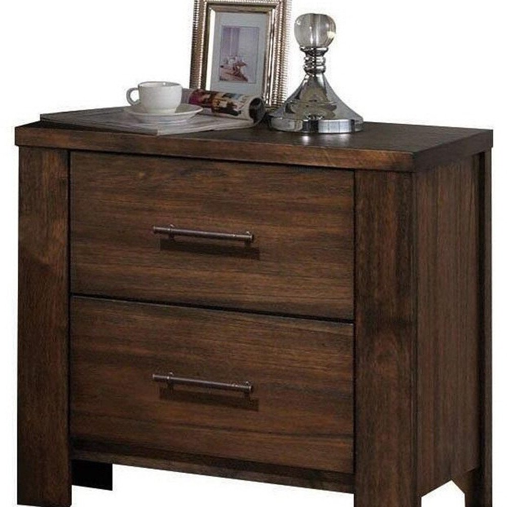 25" Brown Wood Two Drawer Nightstand — view 8