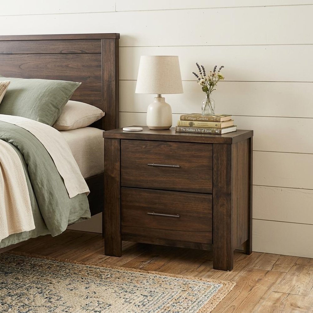 25" Brown Wood Two Drawer Nightstand HomeRoots