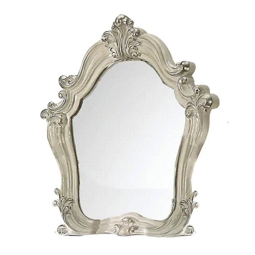 47" White And Silver Abstract Wood Framed Antiqued Glass Mounted Dresser Mirror HomeRoots
