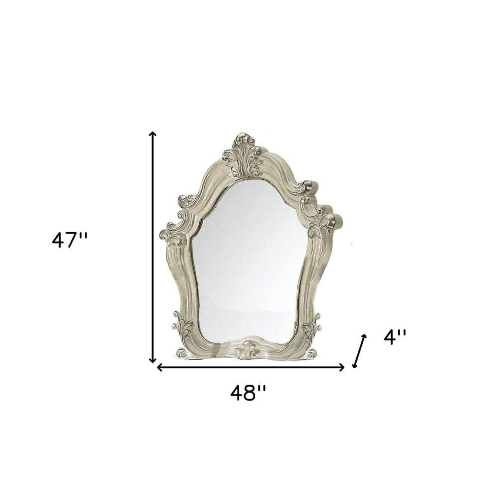 47" White And Silver Abstract Wood Framed Antiqued Glass Mounted Dresser Mirror HomeRoots