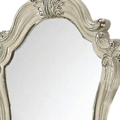 47" White And Silver Abstract Wood Framed Antiqued Glass Mounted Dresser Mirror HomeRoots