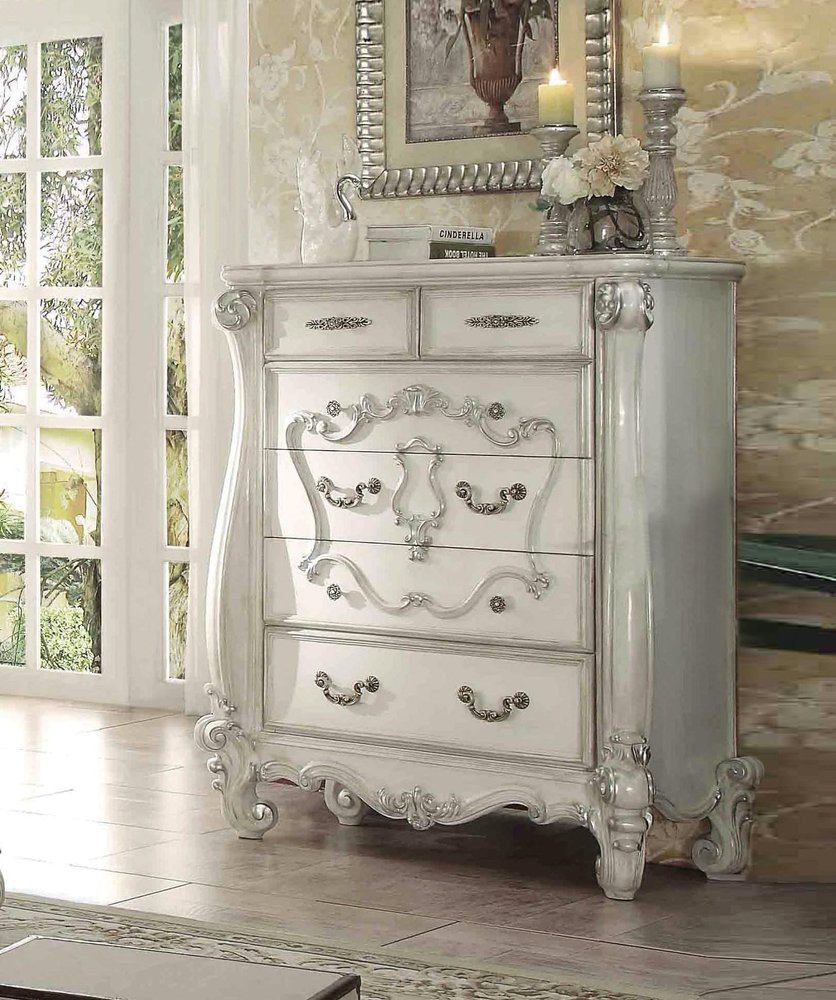 47" White Solid Wood Five Drawer Dresser HomeRoots