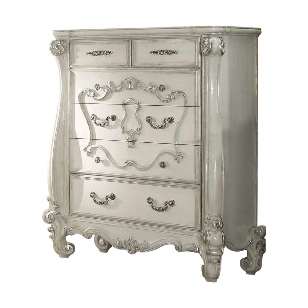 47" White Solid Wood Five Drawer Dresser HomeRoots