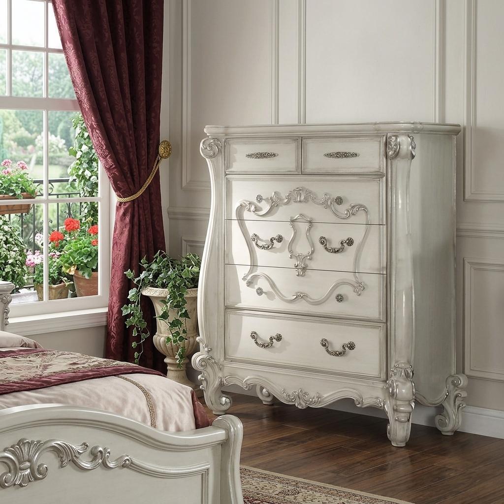 47" White Solid Wood Five Drawer Dresser HomeRoots