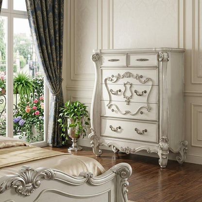 47" White Solid Wood Five Drawer Dresser HomeRoots