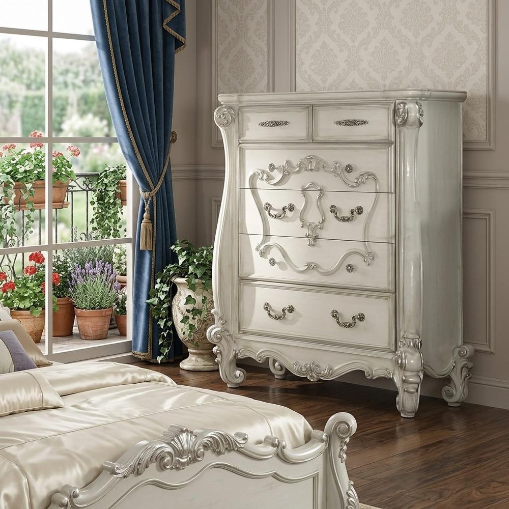 47" White Solid Wood Five Drawer Dresser HomeRoots