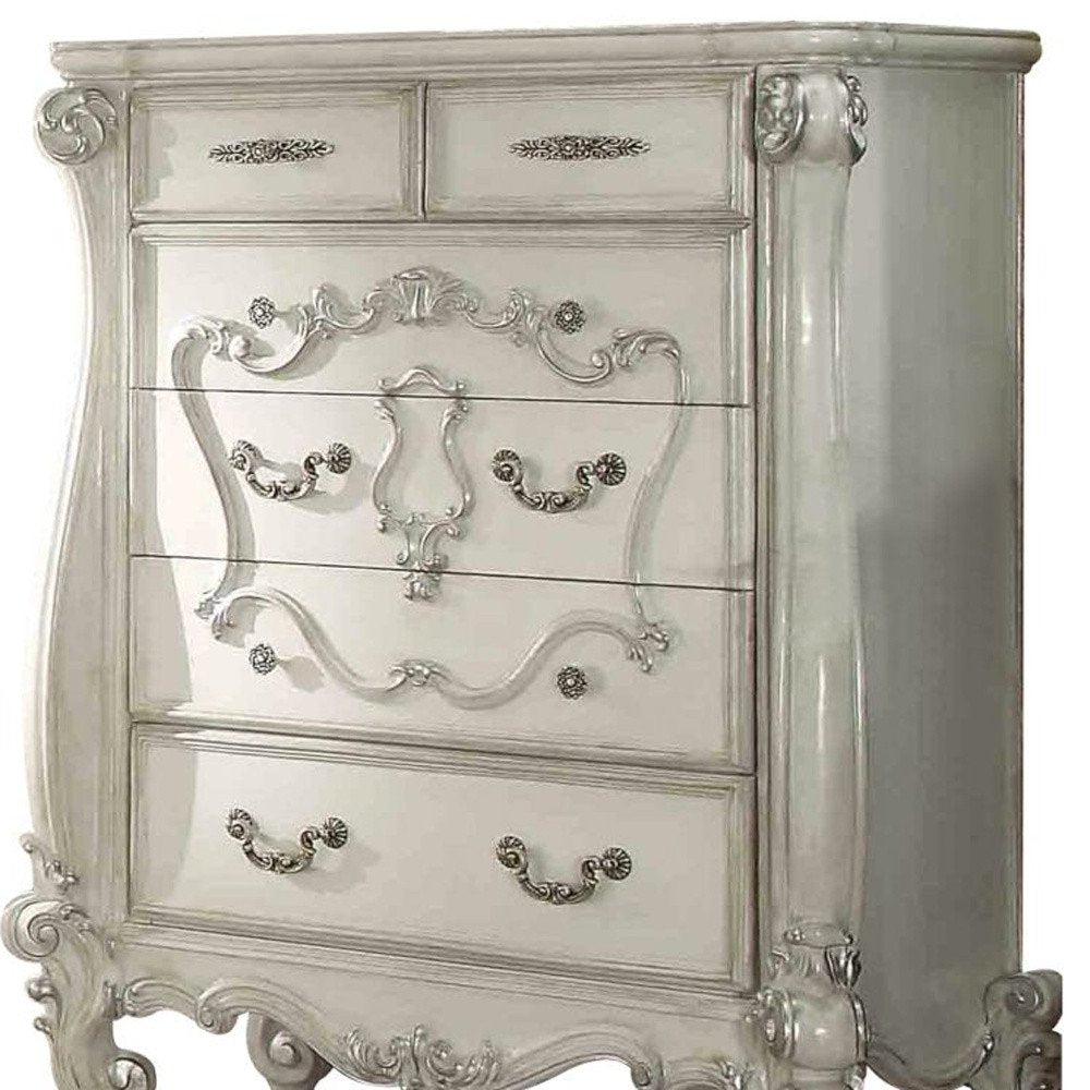 47" White Solid Wood Five Drawer Dresser HomeRoots