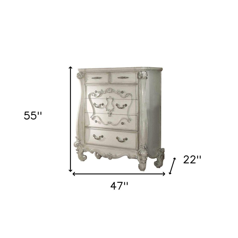 47" White Solid Wood Five Drawer Dresser HomeRoots
