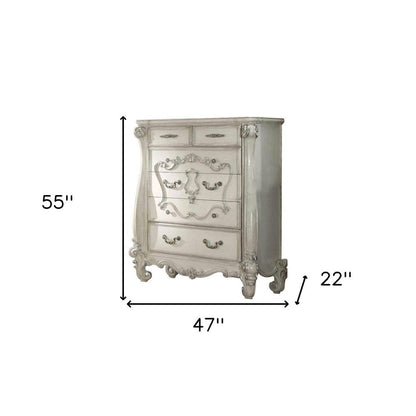 47" White Solid Wood Five Drawer Dresser HomeRoots