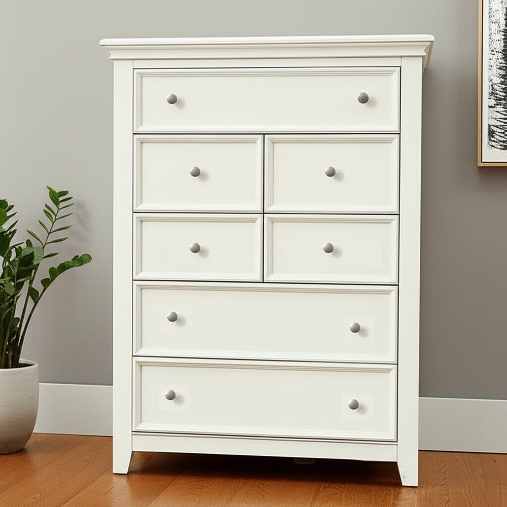 58" White Solid Wood Seven Drawer Triple Dresser HomeRoots