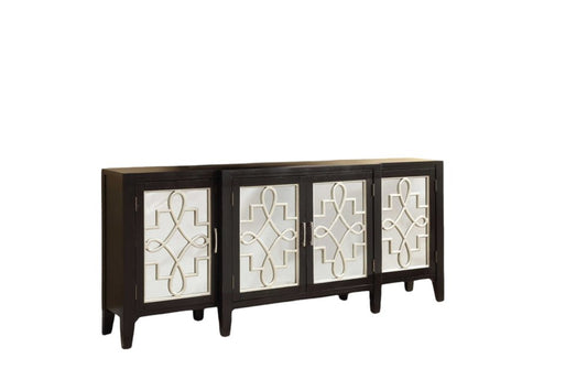 72" Black and Silver Mirrored Solid Wood and Glass Distressed Solid Console Table HomeRoots