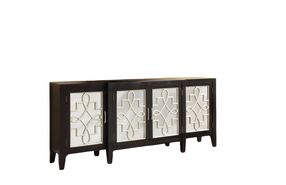 72" Black and Silver Mirrored Solid Wood and Glass Distressed Solid Console Table HomeRoots